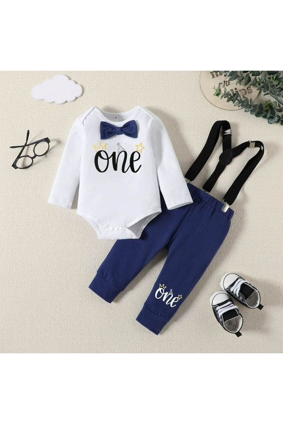 Boys Outfit Set Size 12 Months-18 Months Long Sleeve Romper Bodysuit Pants First Birthday Gentleman Outfits Toddler Boy Outfit White