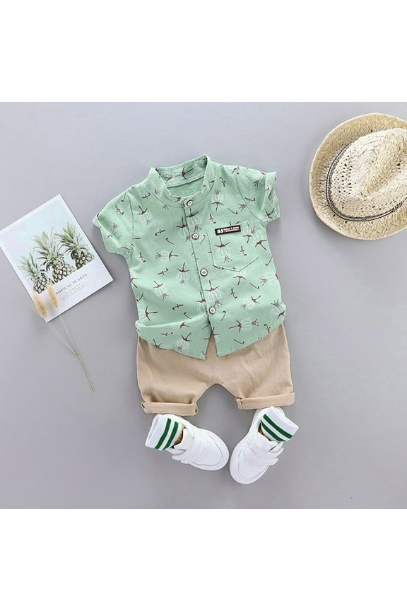 Boys Outfit Set Size 2 Years-3 Years Gentleman Kids Outfits Tops Baby Cartoon Shorts Floral Set Shirt Outfits Set Toddler Boy Outfit Green