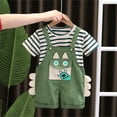 thumbnail image 1 of Tfken Boys Outfit Set Size 2 Years-3 Years Girls Baby Summer Suit Colorful Striped Tops Animal Cartoon Print Suspenders Shorts Casual Suit Toddler Boy Outfit Green, 1 of 4