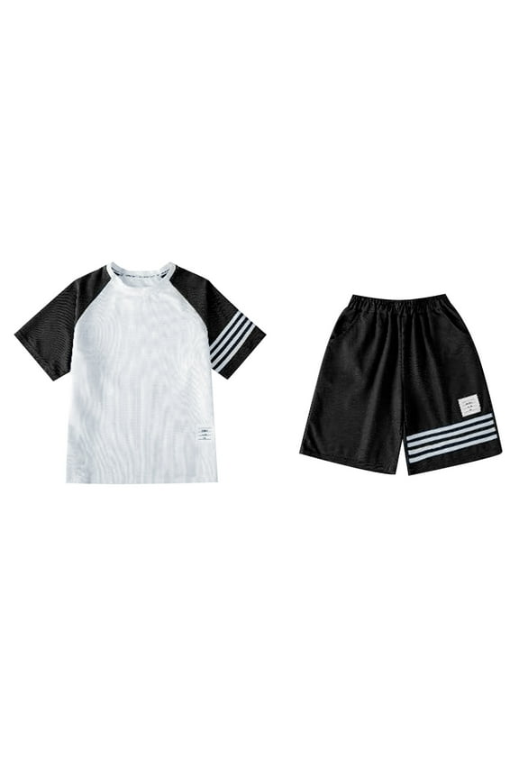 Boys Outfit Set Size 4 Years-5 Years Summer Short Sleeve Two Piece Set Loose Two Piece Fashion Childrens Wear Toddler Boy Outfit Black