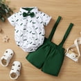 thumbnail image 1 of Tfken Boys Outfit Set Size 6 Months-12 Months Kids Clothes Baby Clothes Baby Prints Romper Suspender Pants Set Gentleman Outfit Toddler Boy Outfit Green, 1 of 3