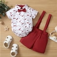 thumbnail image 1 of Tfken Boys Outfit Set Size 6 Months-12 Months Kids Clothes Baby Clothes Baby Prints Romper Suspender Pants Set Gentleman Outfit Toddler Boy Outfit Red, 1 of 3