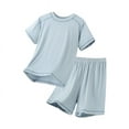 thumbnail image 1 of Tfken Boys Outfit Sets For Summer Crew Neck Solid Color Short Sleeve Tops With Shorts Set Summer Fashion Baby Cute Outfit Blue Size 5-6 Years, 1 of 5