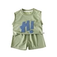 thumbnail image 1 of Tfken Boys Outfit Sets For Summer Print Sleeveless Crew Neck Tops With Solid Color Shorts Set Fashion Casual Summer Kids Comfortable Outfit Green Size 4-5 Years, 1 of 3