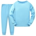 thumbnail image 1 of Tfken Boys Pajama Set Crew Neck Long Sleeve Solid Color Sweatshirt Pants Soft Comfortable Outfits Sets Light Blue Size 5-6 Years, 1 of 4