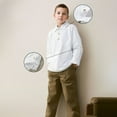 thumbnail image 1 of Tfken Boys Shirts Dressy Long Sleeve Lapel Neck Daily Wear Tops For Kids Cozy Solid Color White Tee Size 8-9 Years, 1 of 9