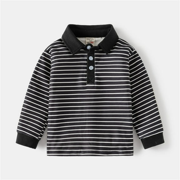 Tfken Boys Shirts Size 12-18 Months Long Sleeve Casual Fashion Tops For Toddlers Striped Print Lapel Neck Relaxed Tee Black