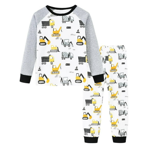 Tfken Boys Sleepwear Crew Neck Long Sleeve Car Print Sweatshirt Pants Fall Daily Wear Pajama Set White Size 9-10 Years
