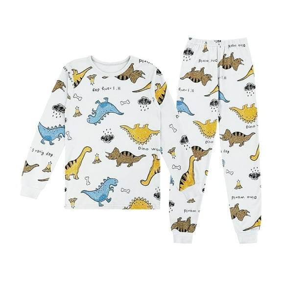 Tfken Boys Sleepwear Crew Neck Long Sleeve Dinosaur Print Sweatshirt Pants Daily Wear Fall Outfits Sets Grey Size 3-4 Years