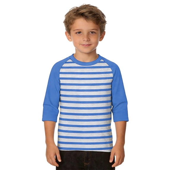 Tfken Boys Soft Comfy Tops Daily Wear Travel Fashion Tshirts 3/4 Sleeve Casual Stripe T-Shirts Summer Tees Children Trendy Clothes Size 6-7 Years
