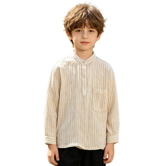 Tfken Boys Soft Comfy Tops Daily Wear Travel Fashion Tshirts Long Sleeve Casual Stripe T-Shirts Fall Tees Children Trendy Clothes Size 5-6 Years