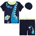 thumbnail image 1 of Tfken Boys Swimwear For Summer 3 Piece Cartoon Print Crew Neck Short Sleeve Tops And Trunks With Hat Set Trendy Swimsuit Beach Toddler Breathable Bathing Suit Black Size 8-9 Years, 1 of 6