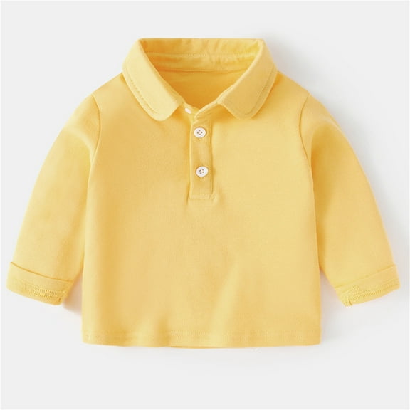 Tfken Boys Tee Lapel Neck Long Sleeve Solid Color Tops For Toddlers School Uniform Cushy Relaxed Yellow Shirts Size 6-12 Months