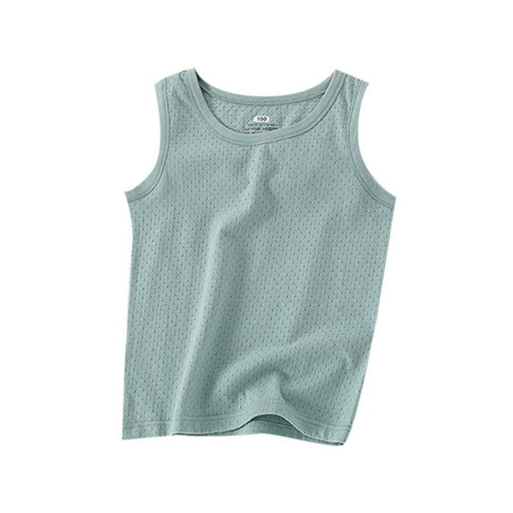 Tfken Boys Tees For Summer Sleeveless Crew Neck Cartoon Print Shirts Sportswear Casual Fashion Children Soft Tops Green Size 4-5 Years
