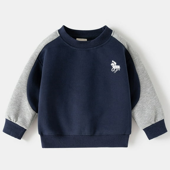 Tfken Boys Tops Crew Neck Long Sleeve Color Block Tee For Toddlers Casual Relaxed Breathable Navy Shirts Size 2-3 Years