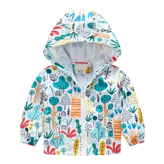Tfken Child Boys Coat Fashion Hooded Cartoon Print Windbreaker Loose White Jacket Size 4-5 Years