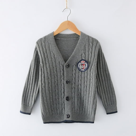 Tfken Child Boys Sweater V-Neck Long Sleeve Solid Color School Uniform Soft Varsity Sweater Dark Gray Size 4-5 Years