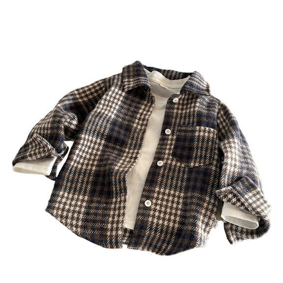 Tfken Child Boys Tops Crew Neck Long Sleeve Plaid Print Tee Soft Cozy T-Shirts Brown Size 5-6 Years