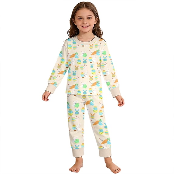 Tfken Child Girls Comfy Pajamas Set Soft Homewear Nightwear Casual Comfortable Pajamas Set Printed Pants Sleepwear Warm Winter Kids Lightweight Loungewear Outfit Size 6-7 Years Yellow