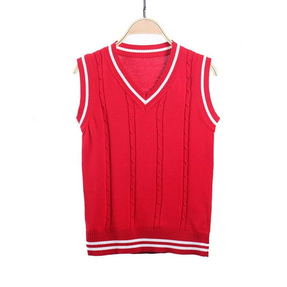 Tfken Child Girls Sweater Vest Size 3-4 Years V-Neck Solid Color School Uniform Classic-Fit Red Varsity Sweater