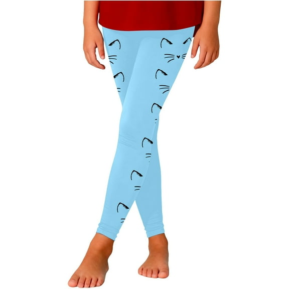 Tfken Child Girls Trousers Cat Print Slim-Leg Leggings Blue Fall Pants Size 5-6 Years