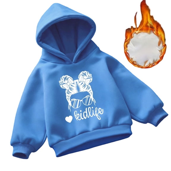 Tfken Child Hoodie For Little Girls Hooded Long Sleeve Letter Print Cozy Hoodies Size 4-5 Years Blue