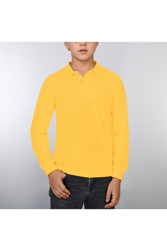 Child Little Boys Tops Outdoor Solid Color Long Sleeve Shirts Comfortable Lapel Neck Yellow Tee Size 3-4 Years