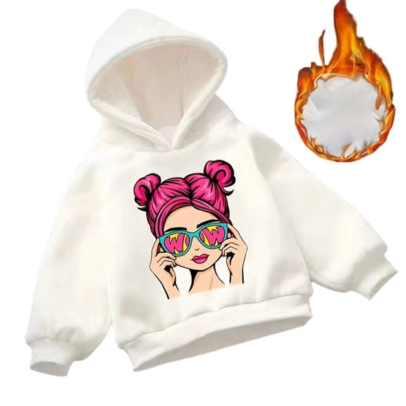 Tfken Child Little Girls Hoodie Long Sleeve Soft Cartoon Print White Hoodies Size 6-7 Years