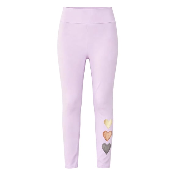 Tfken Child Soft Comfy Pants School Daily Wear Yoga Leggings For Girls High Waist Pants Stretch Heart Print Kids Casual Clothes Size 9-10 Years Purple