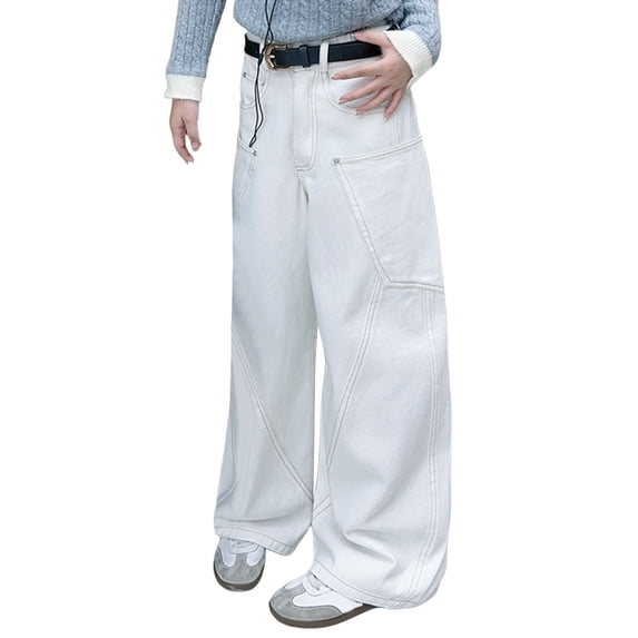 Tfken Children Boys Denim Pants Black Wash Flare-Leg Comfort Waist Pocket Elegant Solid Color White Jeans Size 5-6 Years