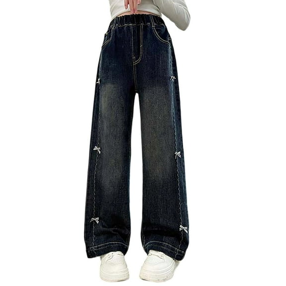 Tfken Children Boys Denim Pants Elastic Waist Straight-Leg Elegant Comfortable Colored Blue Jeans Size 7-8 Years