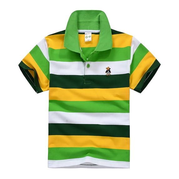 Tfken Children Boys T-Shirts Size 11-12 Years Short Sleeve Gradient Striped Print Tee Gentleman Breathable Light Green Tops