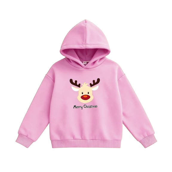 Tfken Children Girls Hoodies Christmas Long Sleeve Cartoon Print Sweatshirt Fashion Daily Wear Hooded Pink Tops Size 3-4 Years