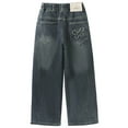 thumbnail image 1 of Tfken Children Girls Jeans Wide-Leg Elastic Waist Ankle-Length Blue Trousers Size 9-10 Years, 1 of 9