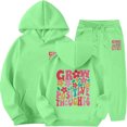 thumbnail image 1 of Tfken Children Girls Outfits Sets Hooded Long Sleeve Letter Print Sweatshirt Pant Athleisure Clothing Set Green Size 10-11 Years, 1 of 5
