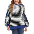thumbnail image 1 of Tfken Children Girls T-Shirts Crew Neck Long Sleeve Striped Print Tee Relaxed Breathable Tops Dark Blue Size 3-4 Years, 1 of 3