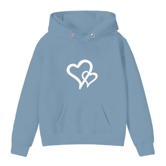 Tfken Children Girls T-Shirts Size 9-10 Years Hooded Pullover Tops Winter Loose Long Sleeve Sky Blue Tee