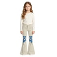 thumbnail image 1 of Tfken Children Soft Lightweight Pants Daily School Wear Girls Denim Flare Pants With Pockets Fashion Adjustable Tie Kids Casual Clothes Size 5-6 Years Beige, 1 of 4