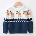 thumbnail image 1 of Tfken Christmas Boys Kids Sweater Long Sleeve Cartoon Print Pullover Daily Wear Retro Sweater Blue Size 3-4 Years, 1 of 4