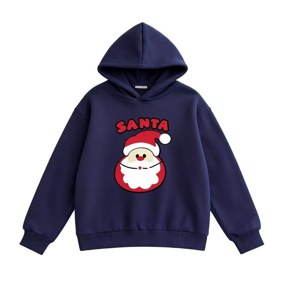 Tfken Christmas Hoodies For Toddler Boys Long Sleeve Hooded Santa Print Sweatshirt Fleece Cozy Tops Child Size 6-7 Years
