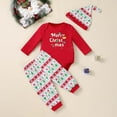 thumbnail image 1 of Tfken Christmas Outfits Sets For Girls Size 3-6 Months Long Sleeve Striped Print Sweater Pant Casual Daily Wear Brick Red Clothing Sets, 1 of 4