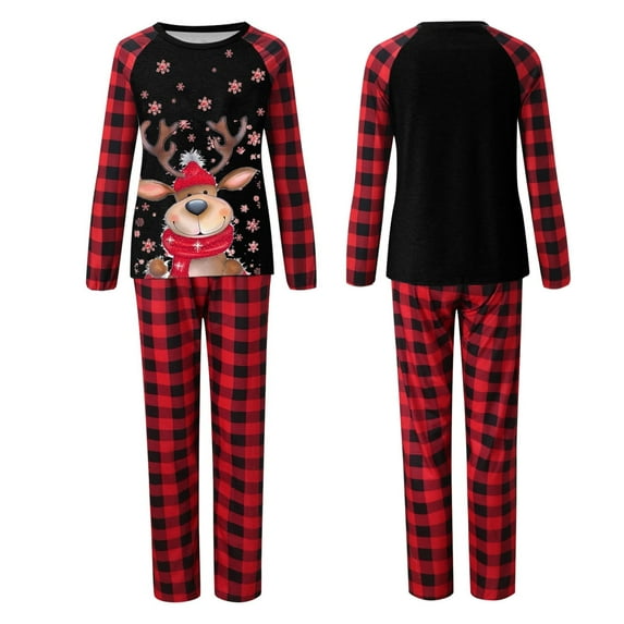 Tfken Christmas Pajamas For Family Crew Neck Long Sleeve Cute Tops Plaid Pant Black Women Holiday Nightwear Jammies