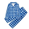 thumbnail image 1 of Tfken Christmas Sleepwear For Girls Size 13-14 Years Long Sleeve Trendy Shirts Pants Plaid Print Lapel Neck Blue Teen Pajama Set, 1 of 4