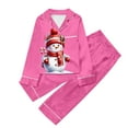 thumbnail image 1 of Tfken Christmas Sleepwear For Unisex Kids Size 5-6 Years Long Sleeve Daily Wear Shirts Pants Snowman Print Lapel Neck Pink Outfits Sets, 1 of 4