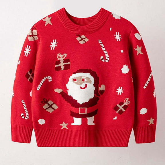 Tfken Christmas Sweater For Boys Children Warm Cartoon Print Fashion Crew Neck Pullover Sweater Red Size 2-3 Years