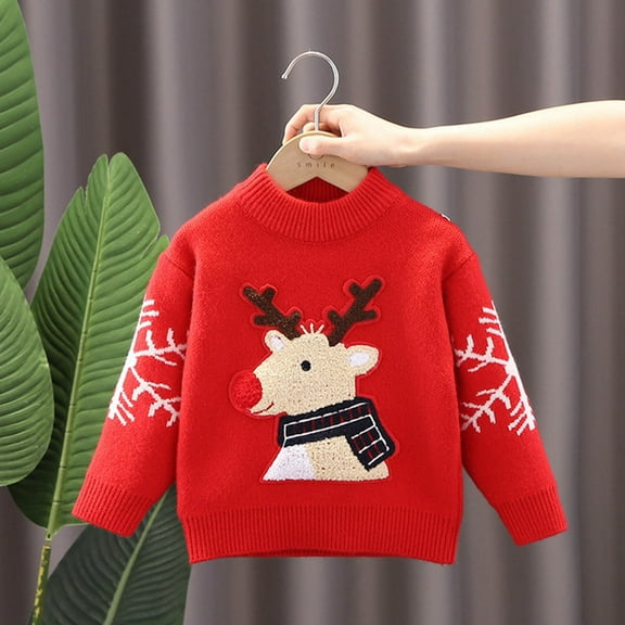 Tfken Christmas Sweater For Boys Toddler Soft Cartoon Print Daily Wear Crew Neck Pullover Sweater Red Size 2-3 Years