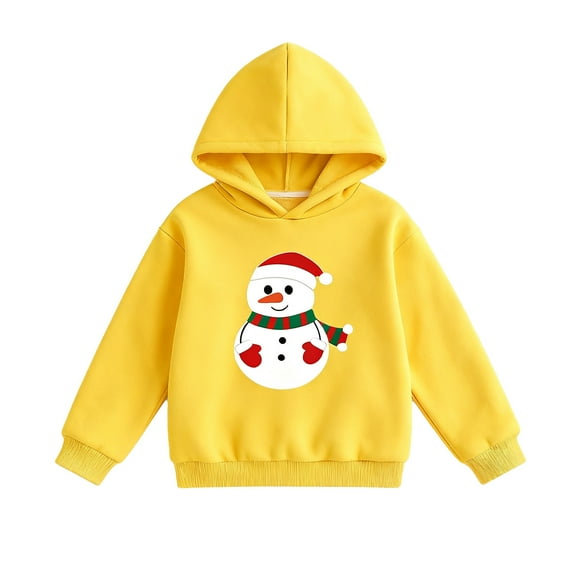 Tfken Christmas Sweatshirt For Boys Kids Fashion Hooded Snowman Print Tops Fleece Yellow Hoodies Size 6-7 Years