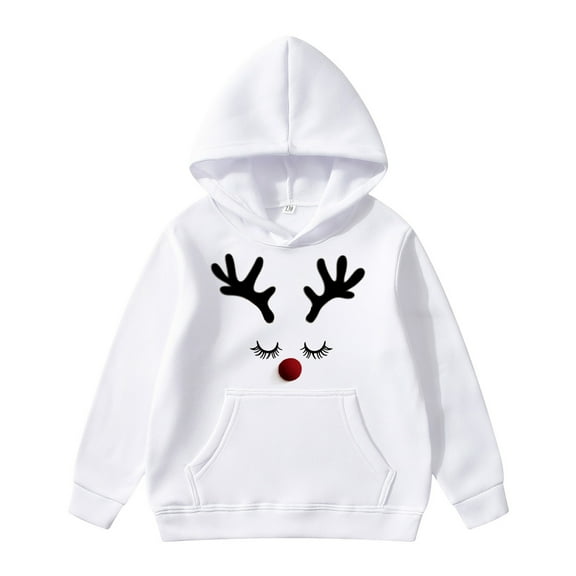 Tfken Christmas Sweatshirt For Girls Hooded Long Sleeve Reindeer Print Tops Fall Casual White Hoodies Size 3-4 Years