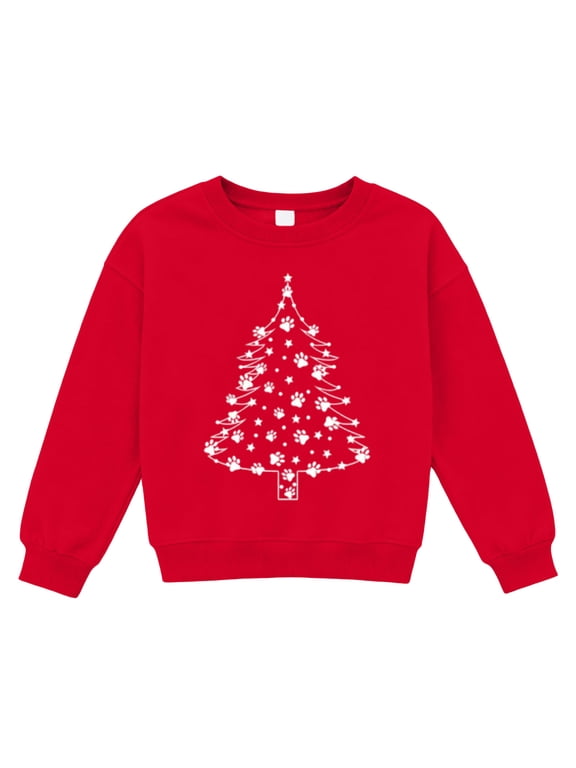 Christmas Tops For Girls Toddler Size 10-11 Years Crew Neck Pullover T-Shirts Athleisure Casual Long Sleeve Red Tee