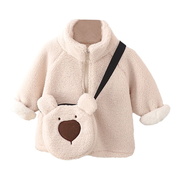 Tfken Coat For Girls Winter Fall Fleece Zip Up Lightweight Coats Baggy Casual Warm Toddler Soft Clothes Outdoor Size 18-24 Months Beige